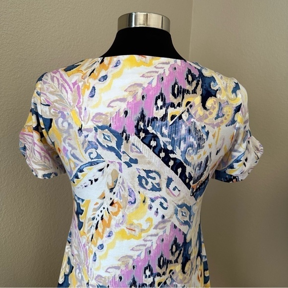 Chico's Floral Multicolor Twist Sleeve Jersey Knit T Shirt Mini Dress Size S - Picture 4 of 13